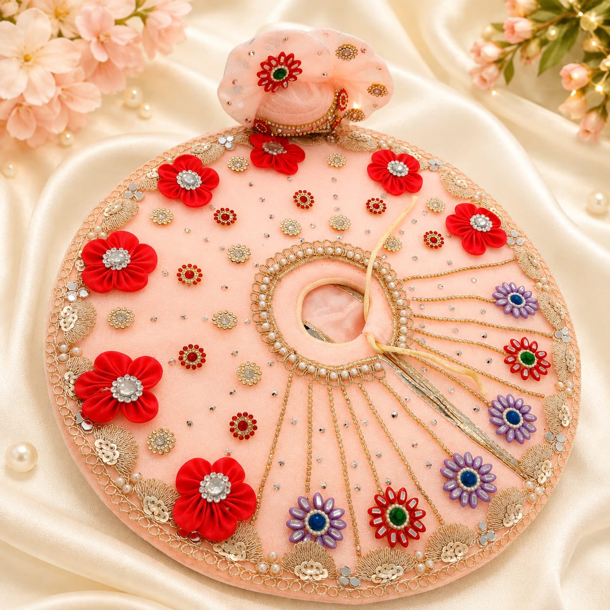 Product Name: Peach Floral Designer Laddu Gopal Poshak
