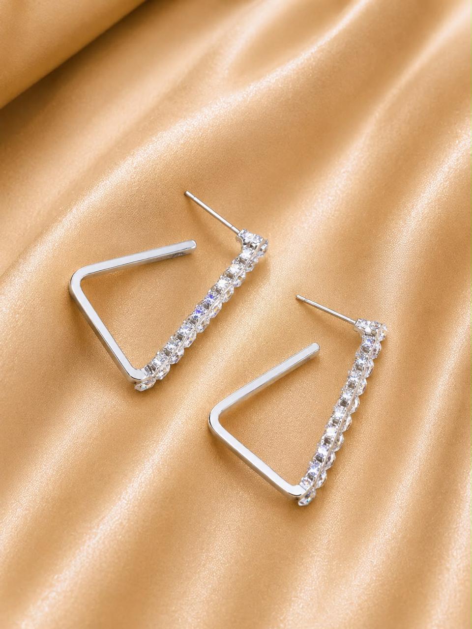 Product Name: Silver-Tone Crystal Geometric Hoop Earrings