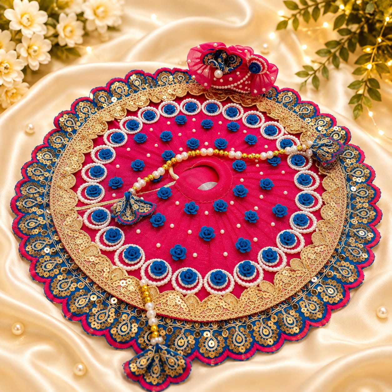 Product Name: Royal Pink & Blue Peacock Designer Laddu Gopal Poshak Set