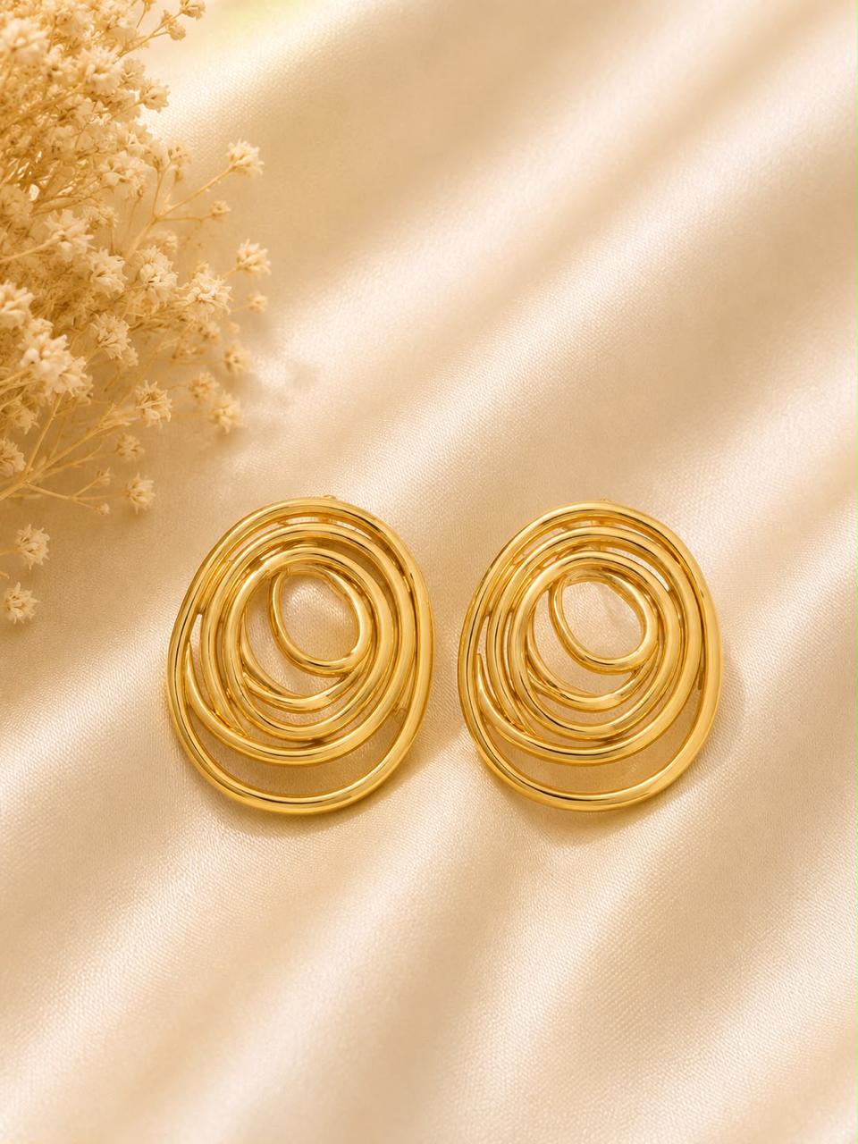 Product Name: Golden Concentric Oval Statement Earrings