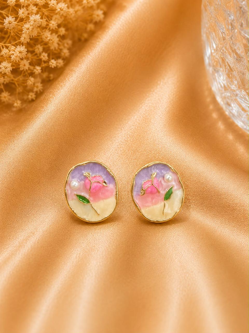 Product Name: Enamel Floral Round Stud Earrings