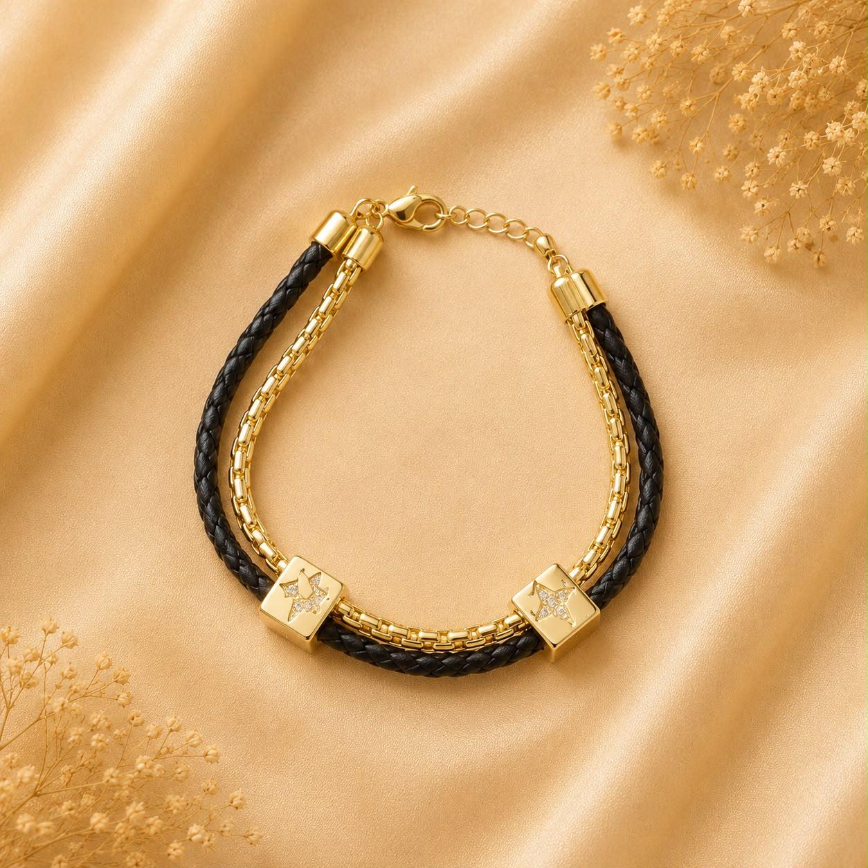 Product Name: Black Braided Gold Star Bracelet