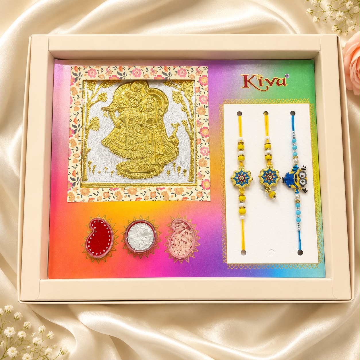 Premium Raksha Bandhan Gift Hamper with Radha Krishna Frame & 3 Designer Rakhis