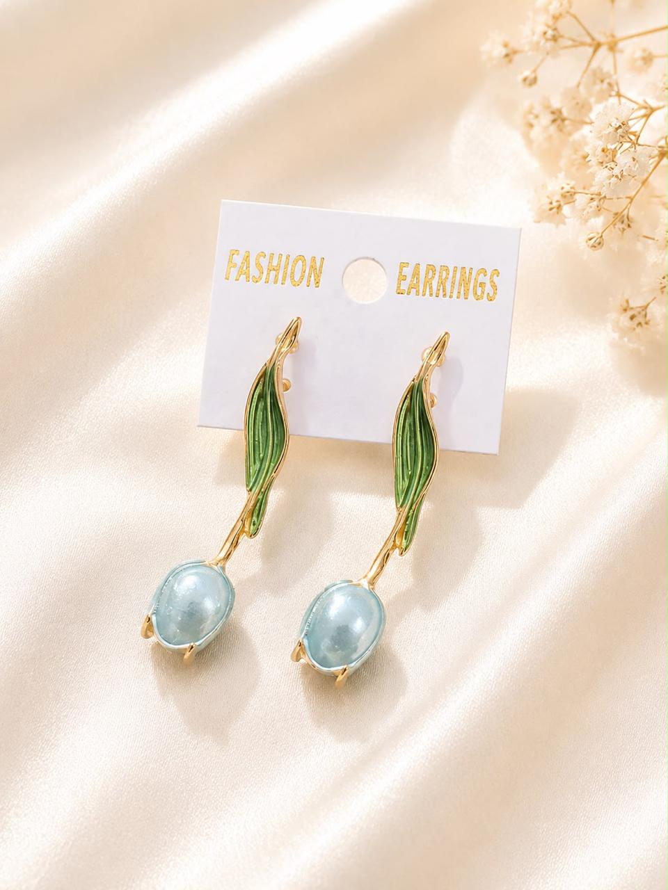 Emerald Leaf Aqua Stone Drop Earrings