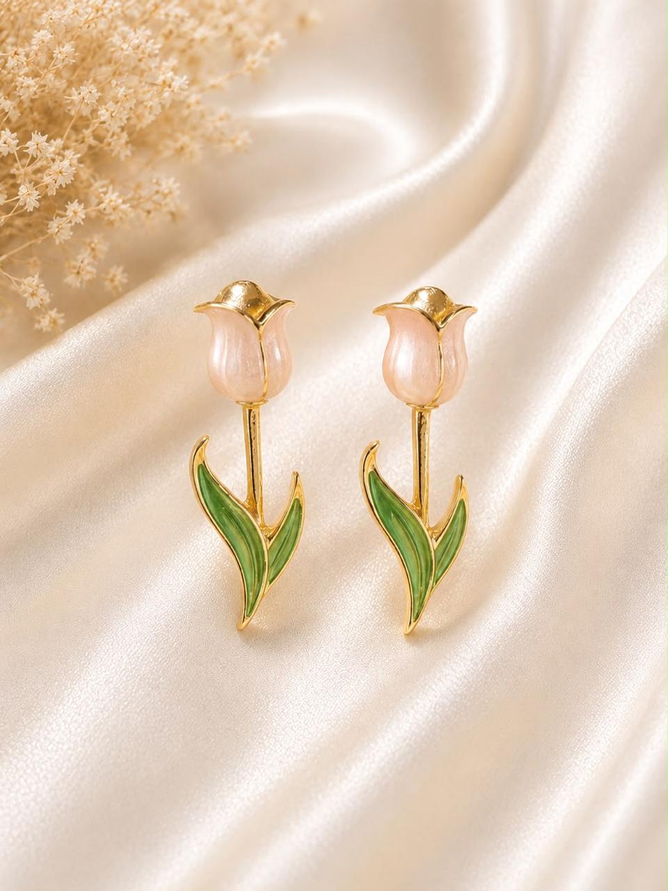 Product Name: Golden Floral Tulip Drop Earrings