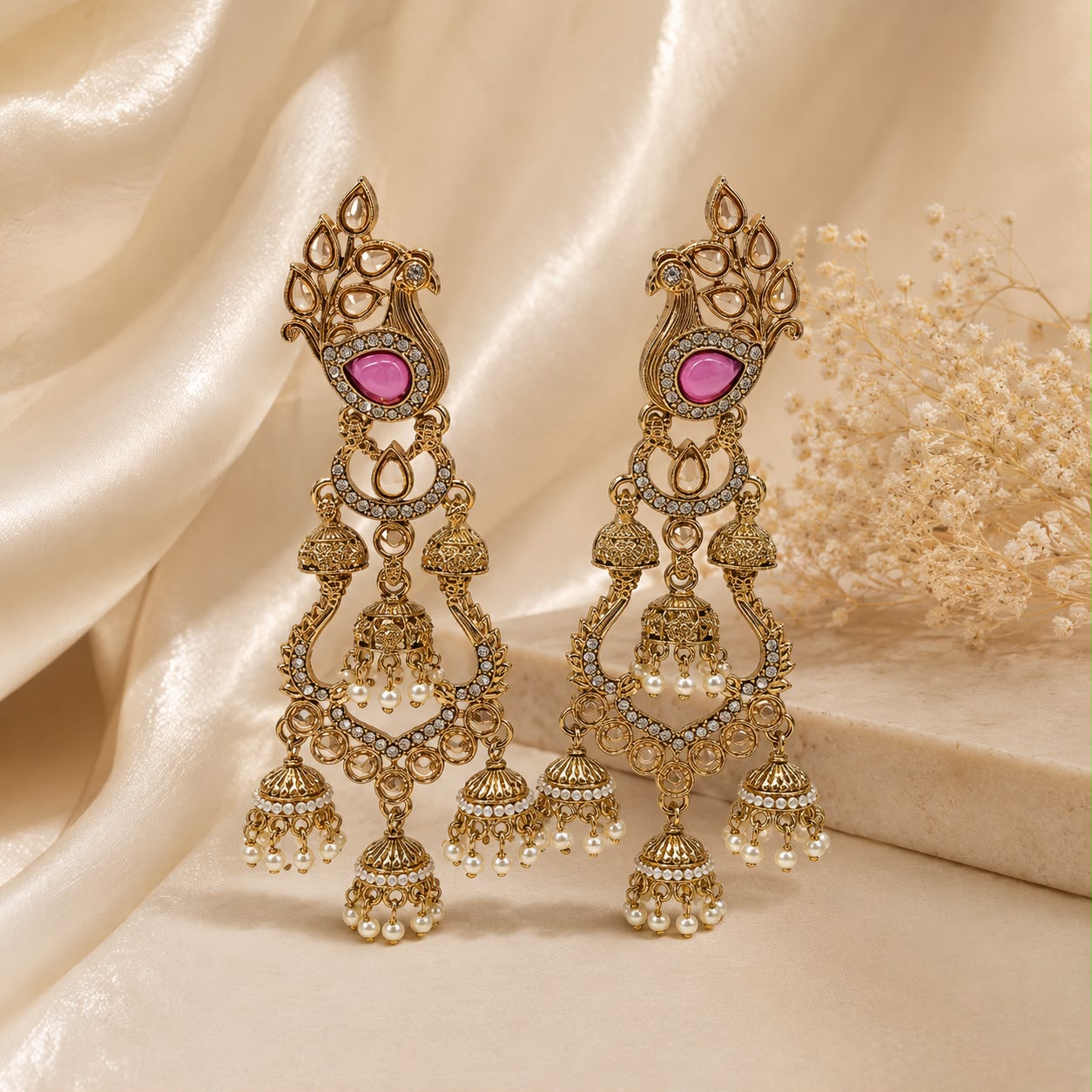Royal Peacock Chandbali Jhumka Earrings