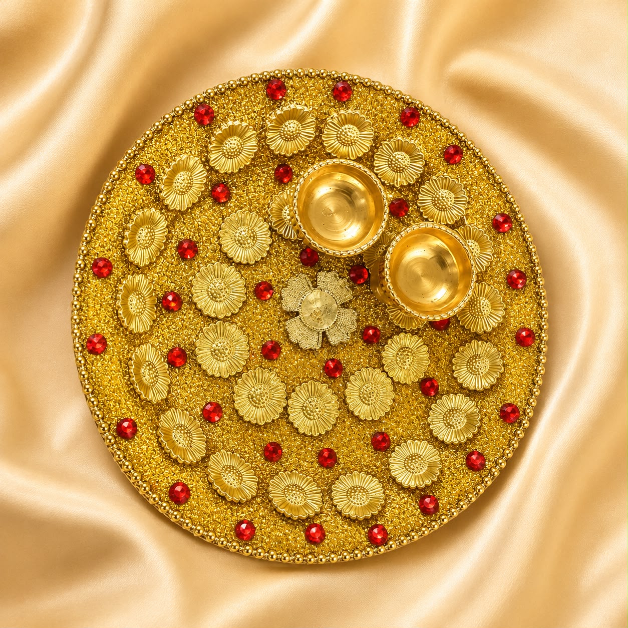 Golden Floral Decorative Raksha Bandhan Pooja Thali