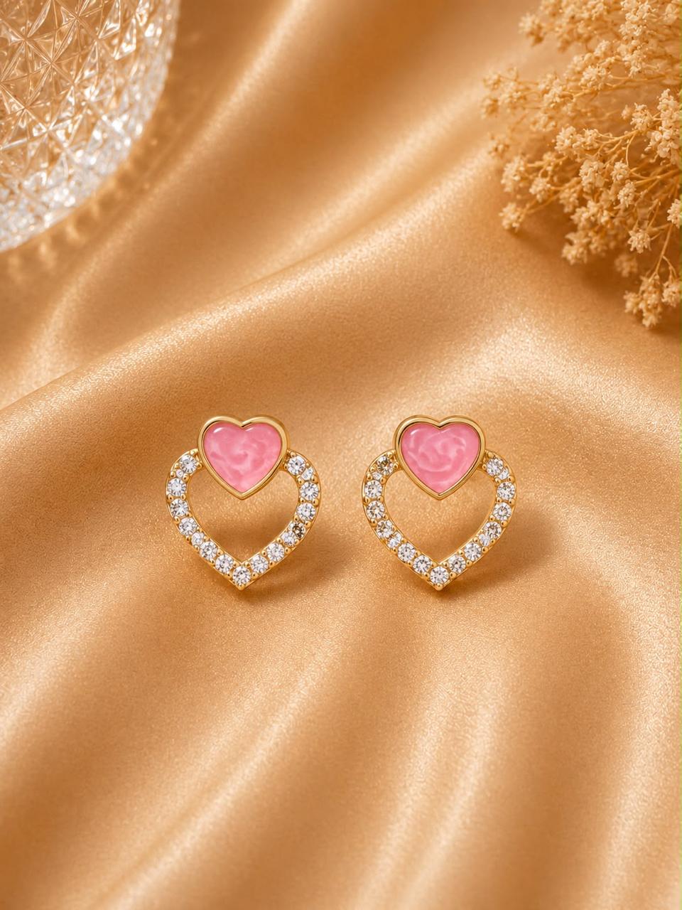 Pink Heart Crystal Drop Earrings