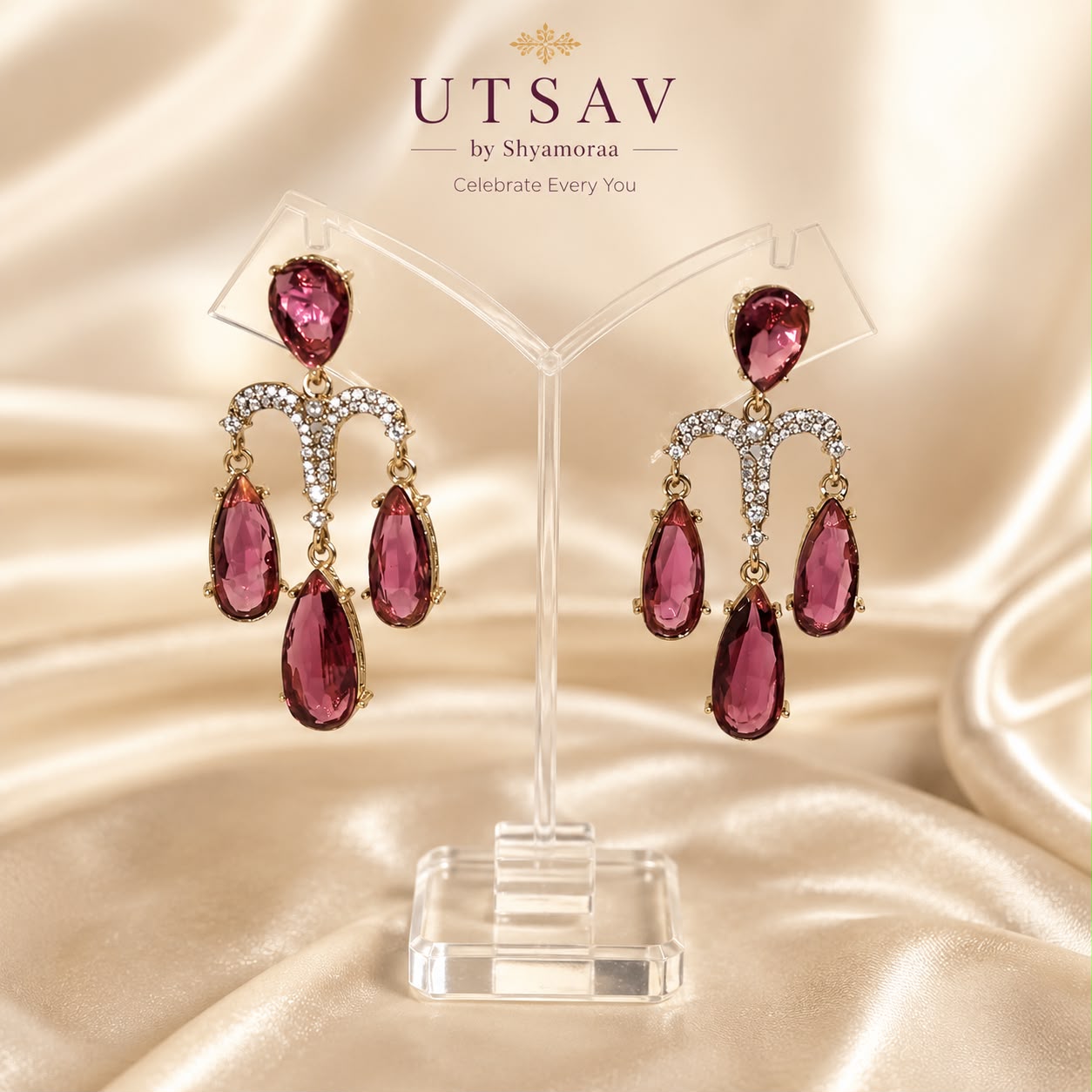 Luxury Pink Crystal Chandelier Earrings