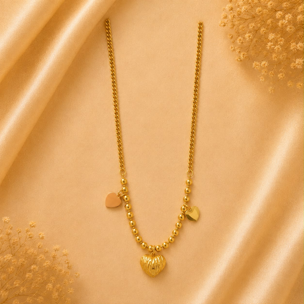 Product Name: Golden Heart Beaded Pendant Necklace