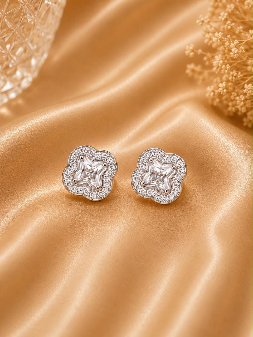 Crystal Clover Stud Earrings