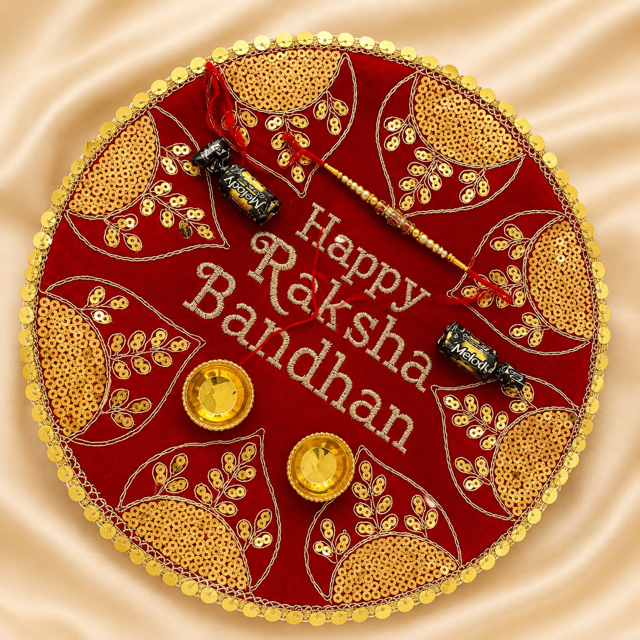 Happy Raksha Bandhan Premium Embroidered Pooja Thali Set