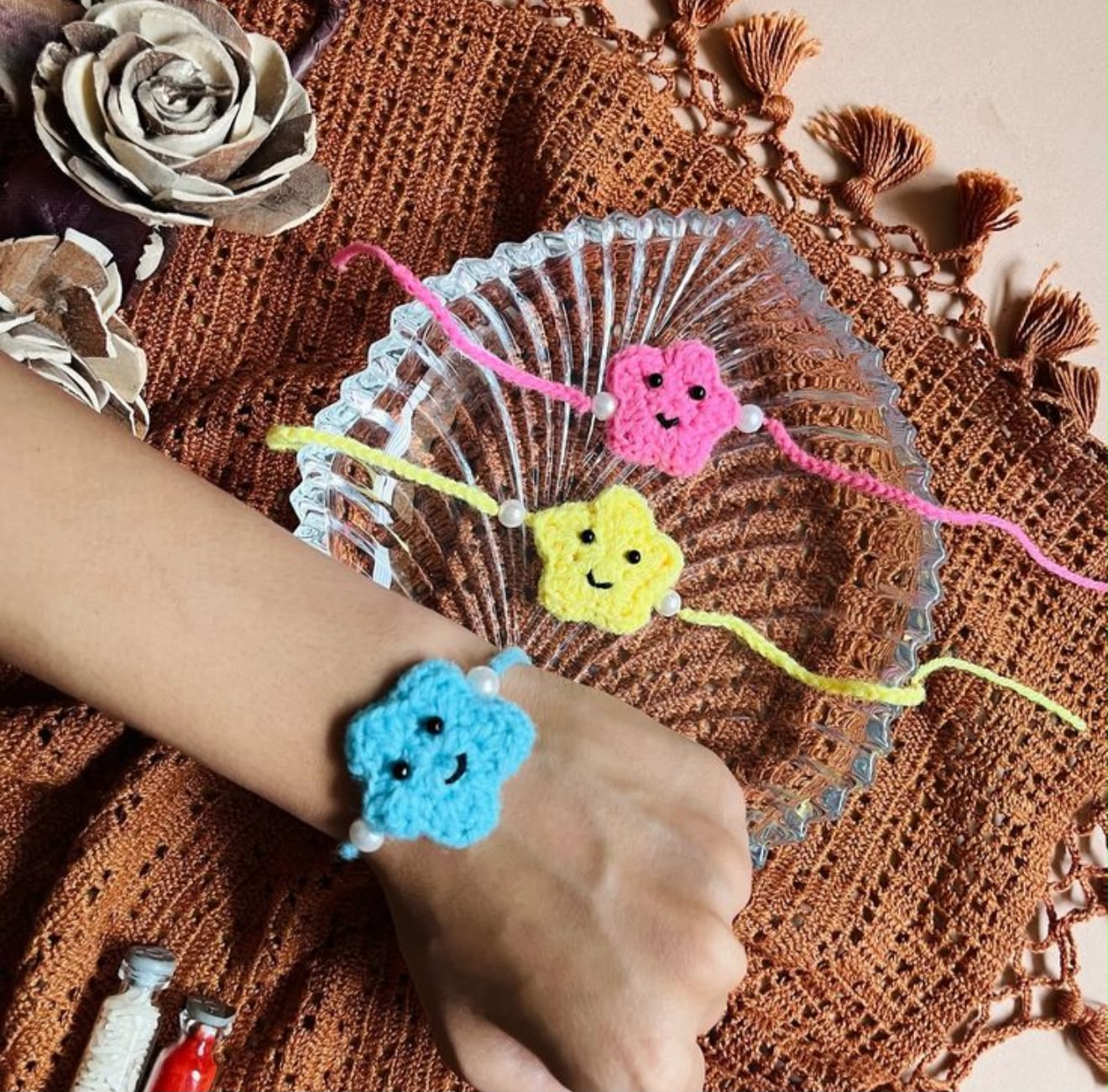 Product Name: Handmade Crochet Smiley Star Rakhi