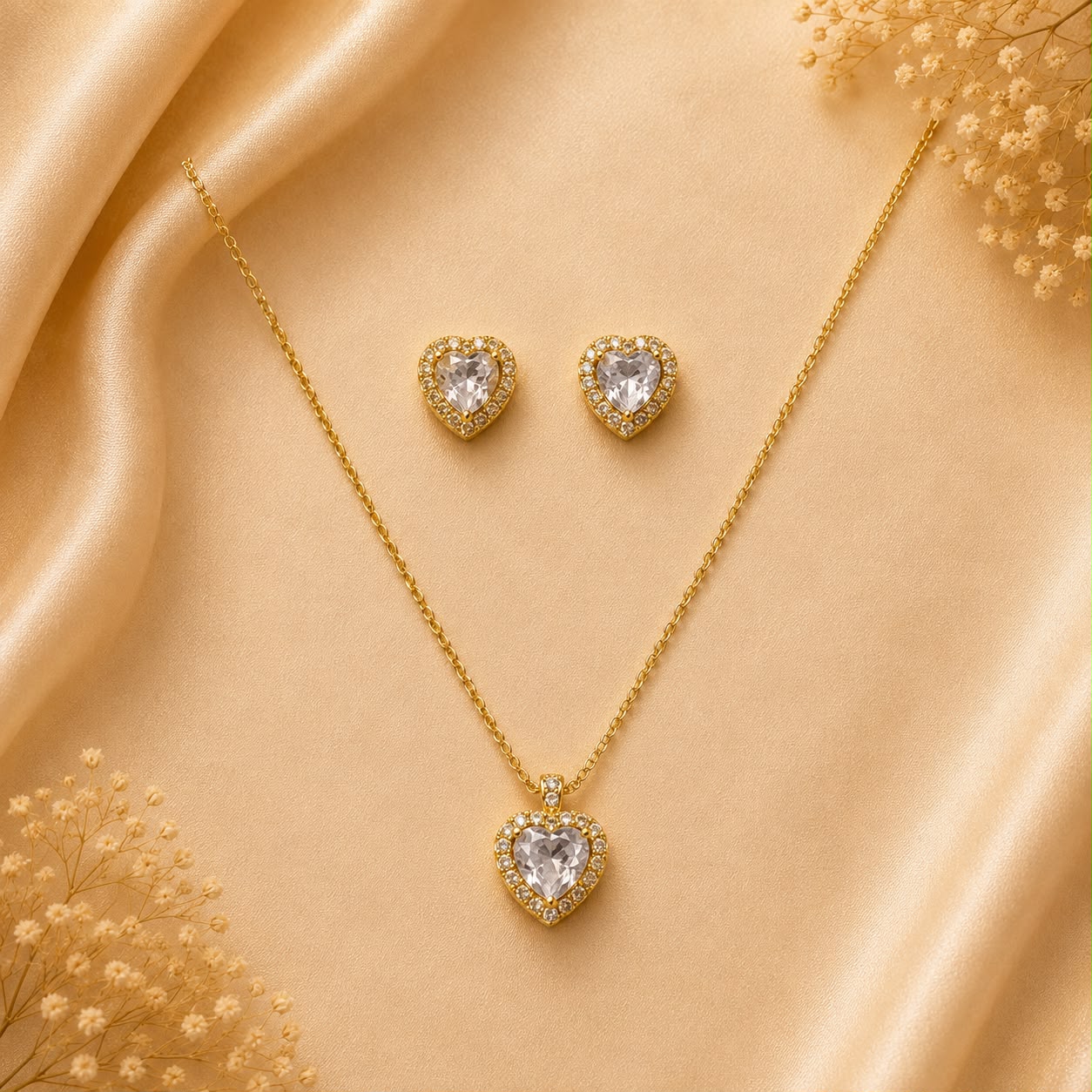 Product Name: Golden Heart Crystal Pendant & Earrings Set