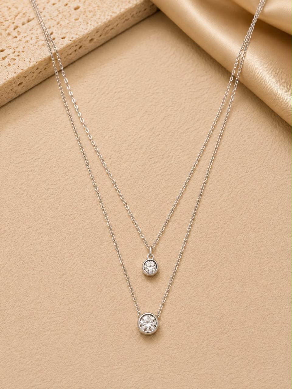 Silver-Tone Double-Layer Crystal Pendant Necklace
