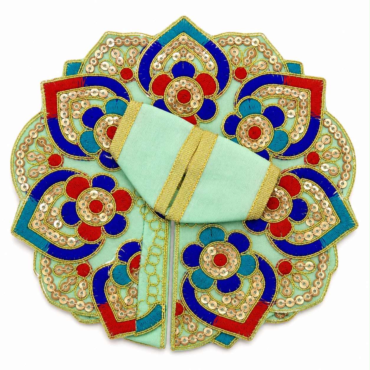 Mint Green Floral Embroidered Laddu Gopal Poshak