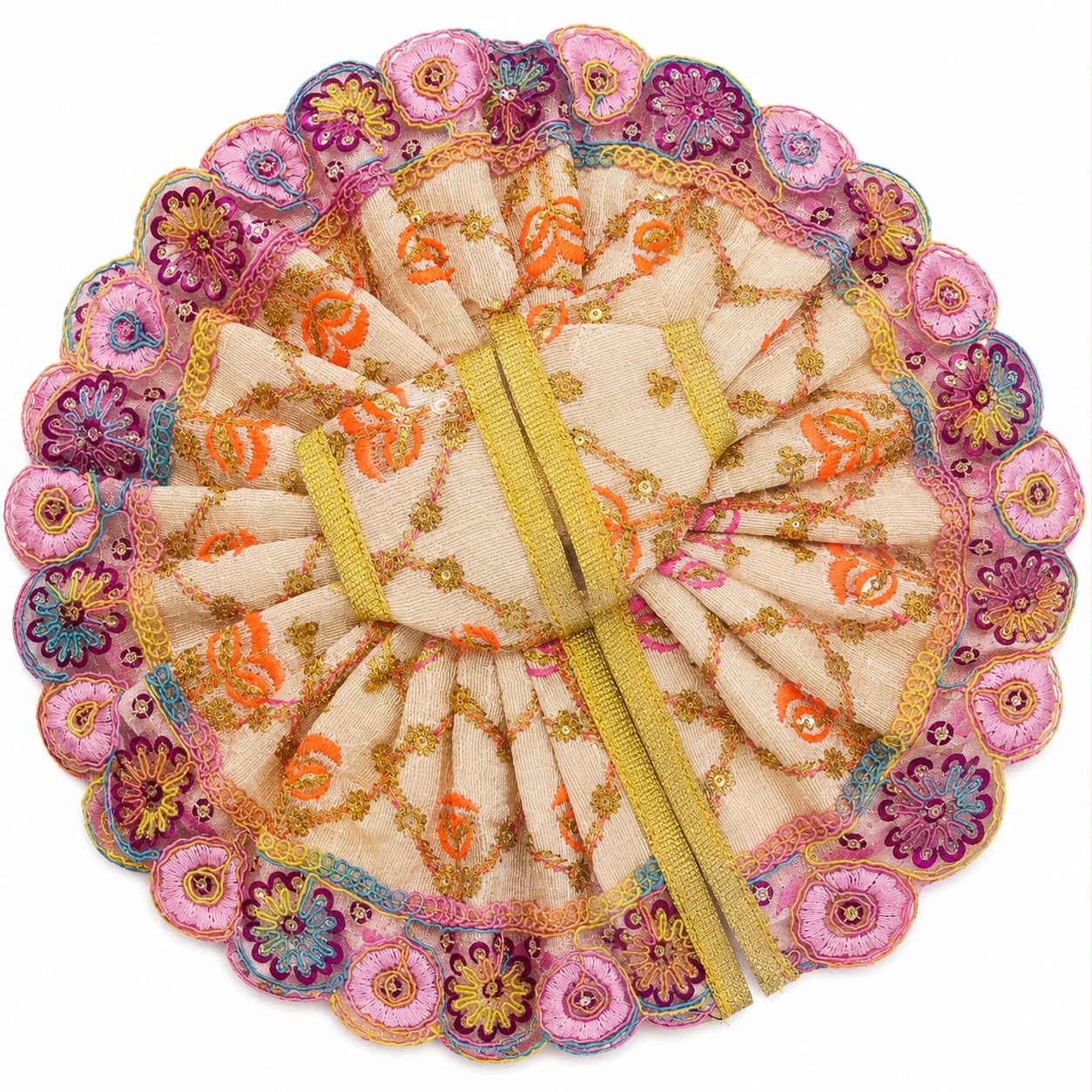 Cream Multicolor Floral Embroidered Laddu Gopal Poshak
