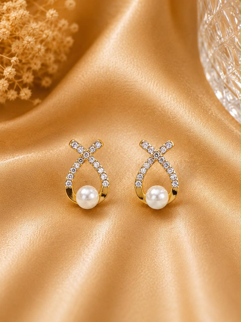 Elegant Pearl & Crystal Loop Earrings