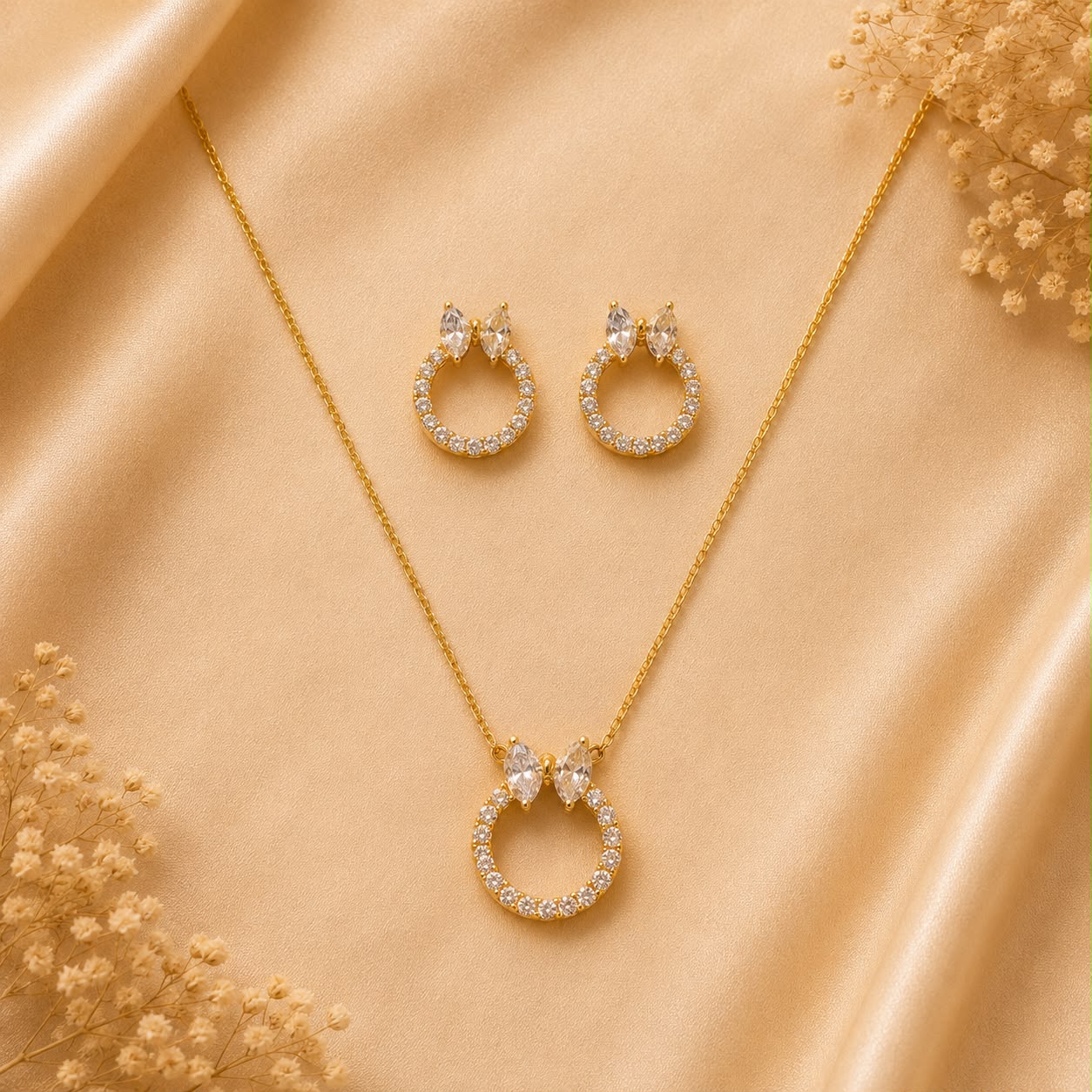 Product Name: Crystal Oval Halo Necklace & Earrings Set