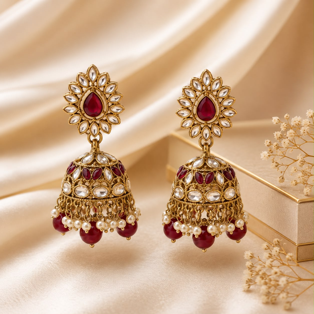 Ruby Kundan Jhumka Earrings