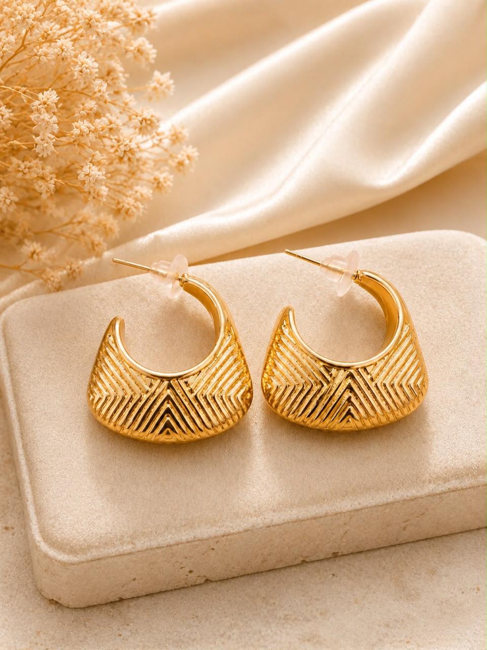 Product Name: Golden Chevron Textured Hoop Earrings