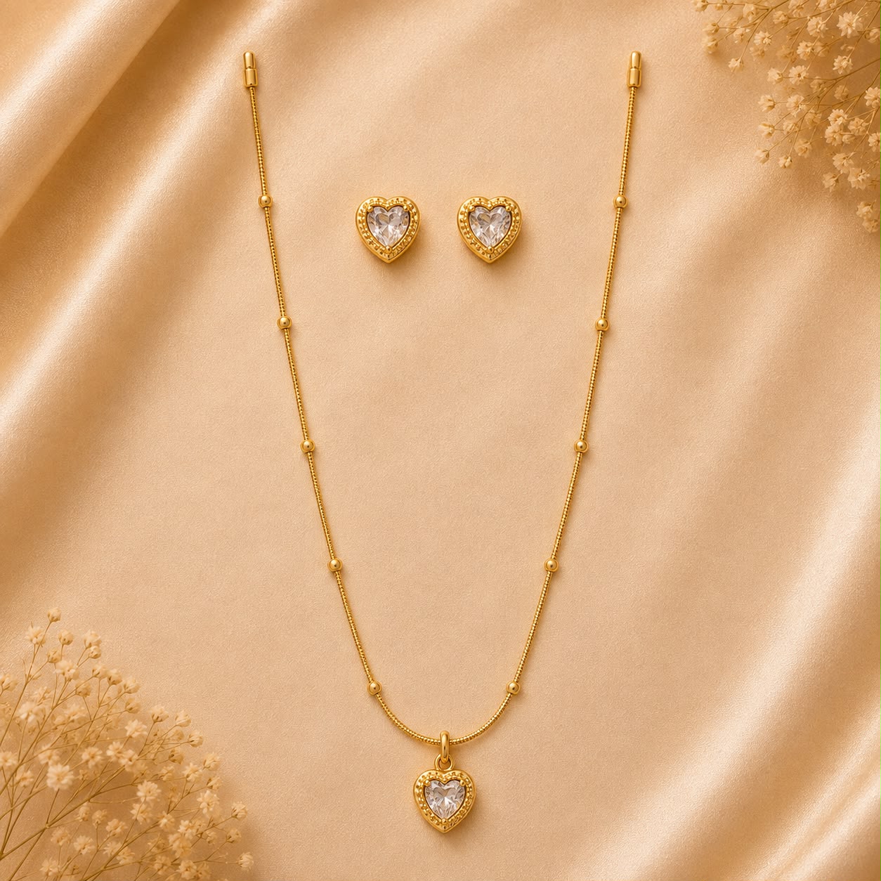 Product Name: Elegant Heart Crystal Pendant Necklace & Earrings Set