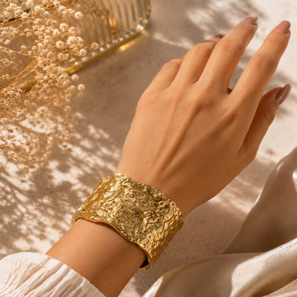 Textured Gold Handcuff Bracelet