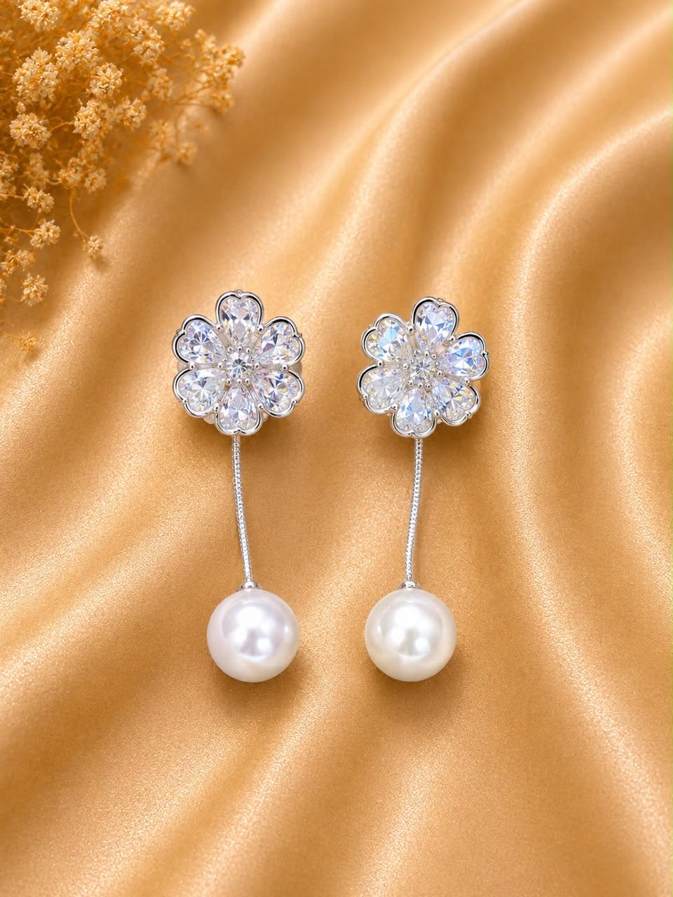 Product Name: Crystal Flower Pearl Drop Earrings