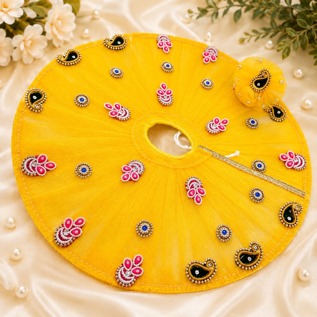 Product Name: Yellow & Pink Peacock Motif Laddu Gopal Poshak