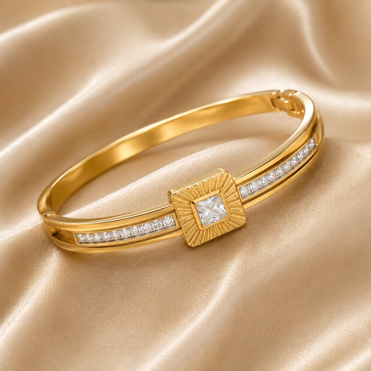 Golden Square Crystal Anti-Tarnish Bangle